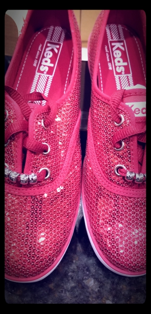 Red girls sparkly keds tennis shoes